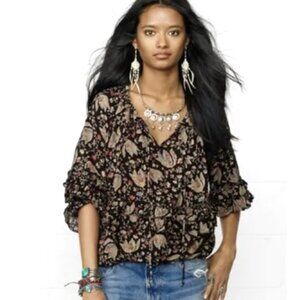 Denim & Supply Ralph Lauren Boho Floral Ruffle Sleeve Top Small Oversized